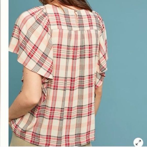 Maeve by Anthropologie Priscilla Plaid Flutter Sleeve Top - Picture 2 of 8